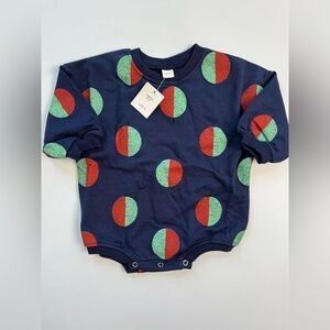 Navy Blue and Red Polka Dot Kids Sweater Bodysuit Bubble Romper